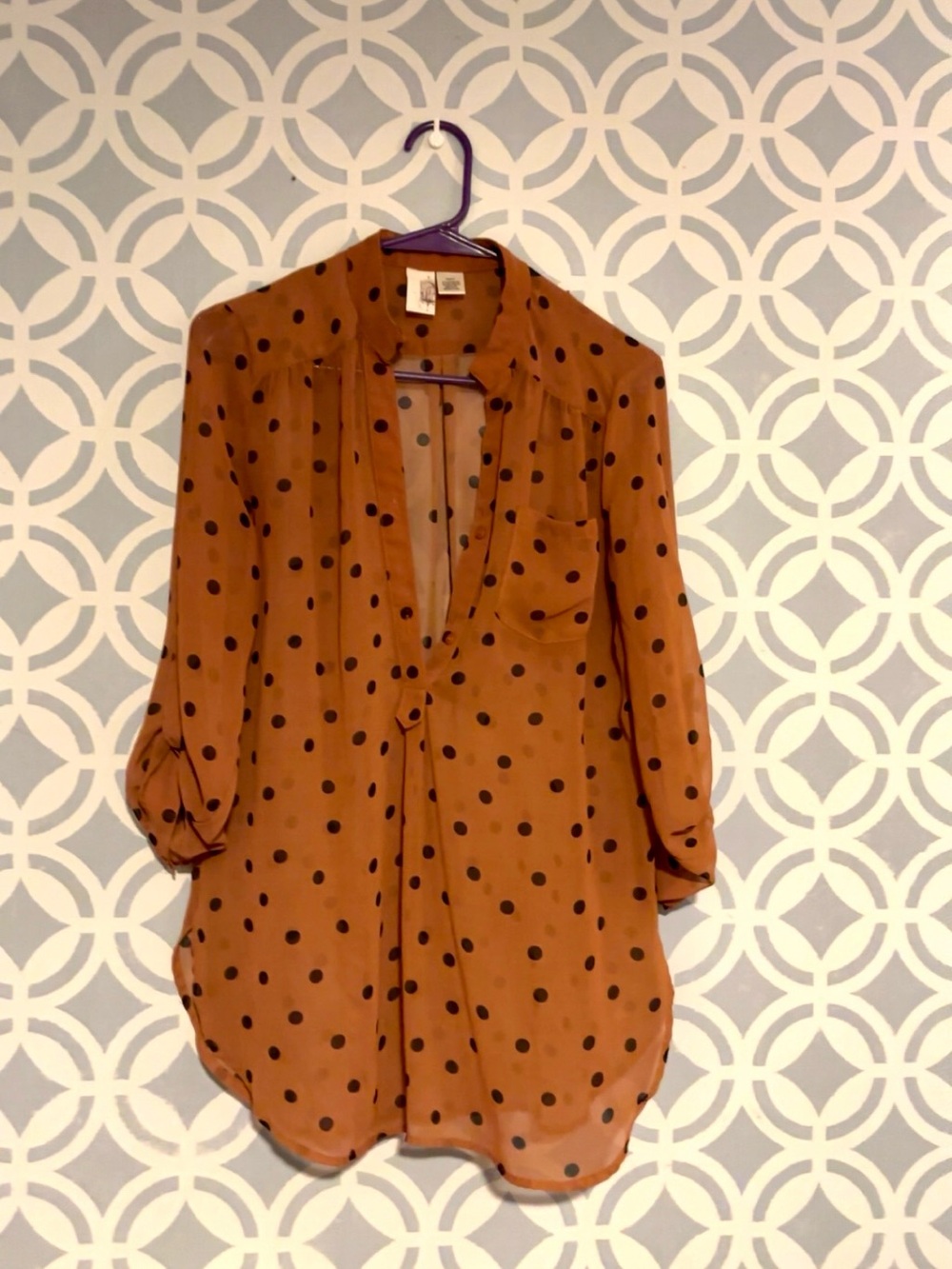Modcloth Brown Polka Dot Long Sleeve Blouse